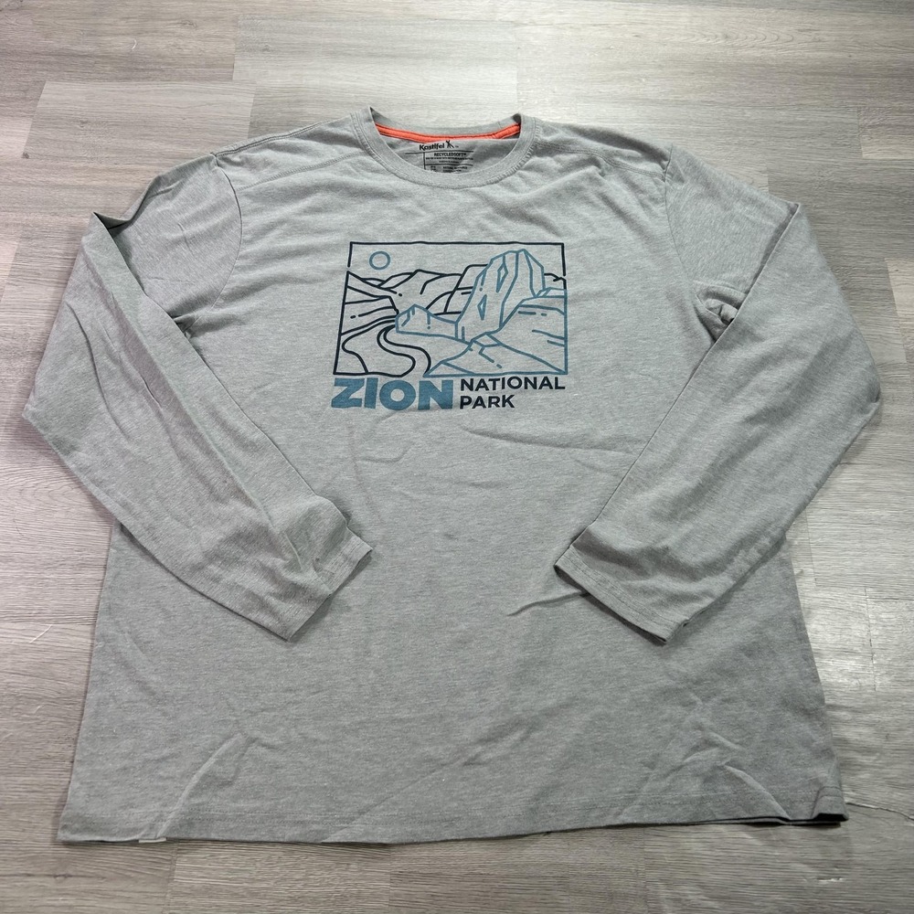 Kastlfel Shirt Mens XL Gray Zion National Park Graphic Long Sleeve Tagless Tee